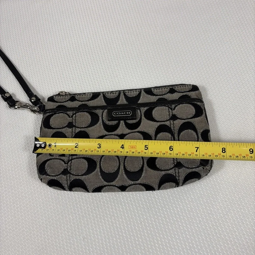 COACH ICONIC CANVAS GLITTER ZIPPY SLIM SMALL WRISTLET WALLET BLACK/GREY